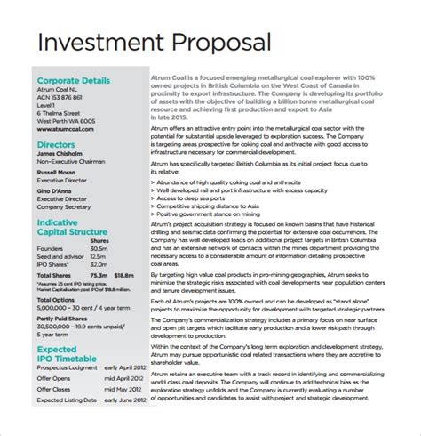 investment proposal template