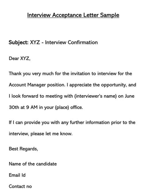 Invitation For Interview Acceptance