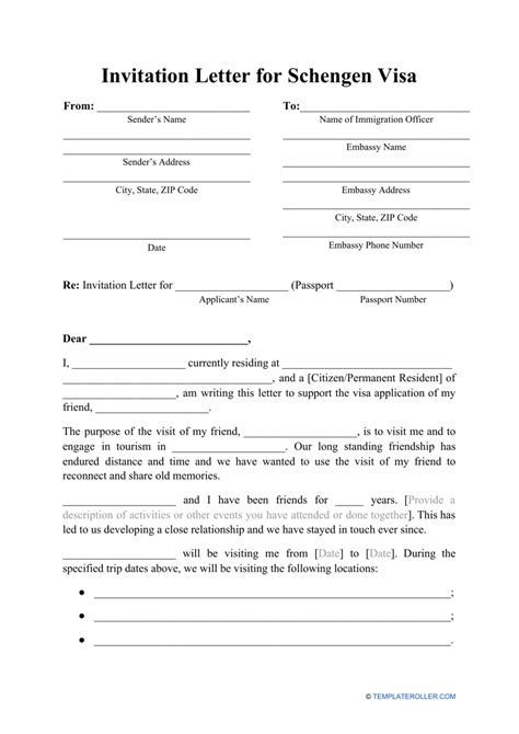 invitation letter format for schengen visa