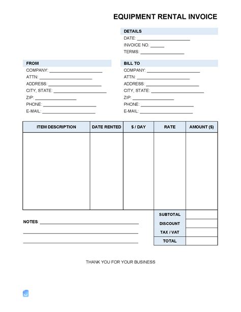 invoice template for equipment rental