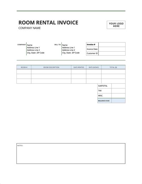 invoice template for room rental