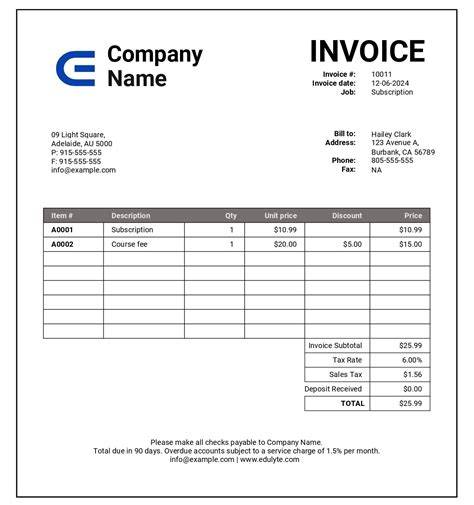Invoice Template Options