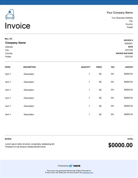 Interior design invoice template Wave Invoicing