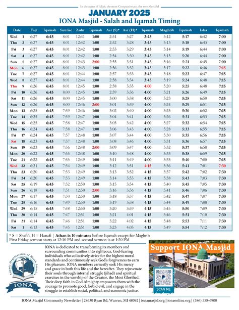 iona masjid prayer time
