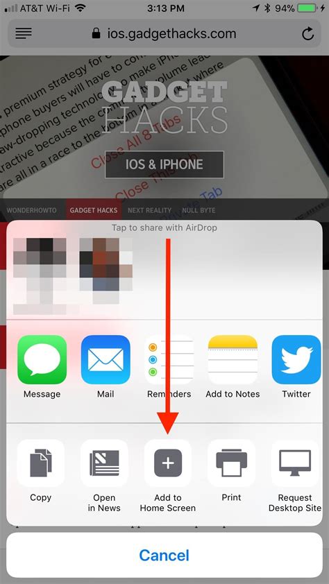 ios save web page to home screen