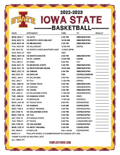 iowa state basketball girls schedule