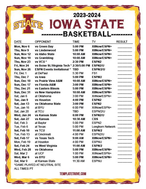 iowa state men's basketball schedule 23-24