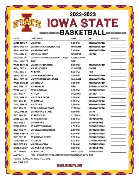 iowa state men basketball schedule 2022