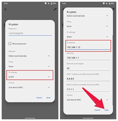 ip settings dhcp or static android
