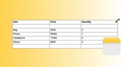 Ipad Notes Table Resize Column