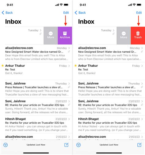 iphone email archive vs trash