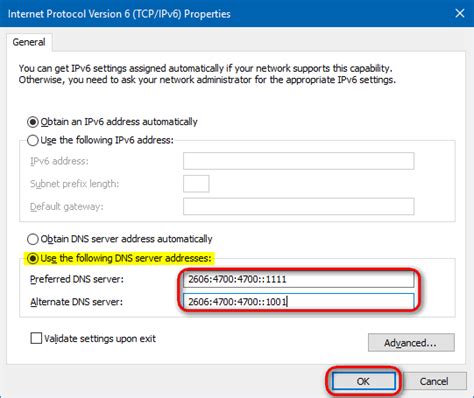 ipv6 dns server 1.1.1.1