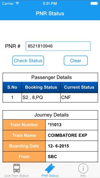 irctc train booking pnr status running status