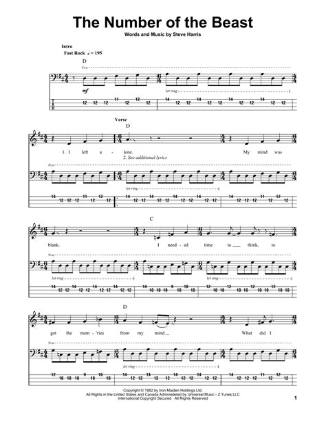 iron maiden number of the beast bass tab
