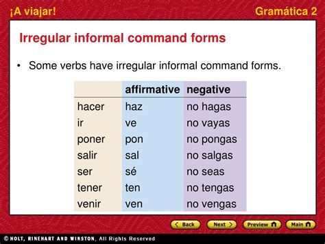 irregular informal commands