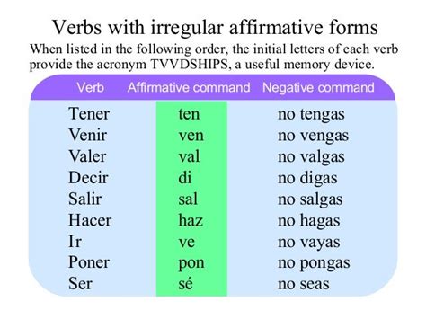 irregular informal singular affirmative commands