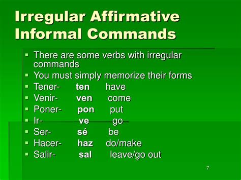 irregular negative affirmative tu commands