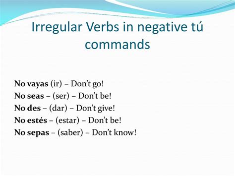 irregular negative tu commands examples