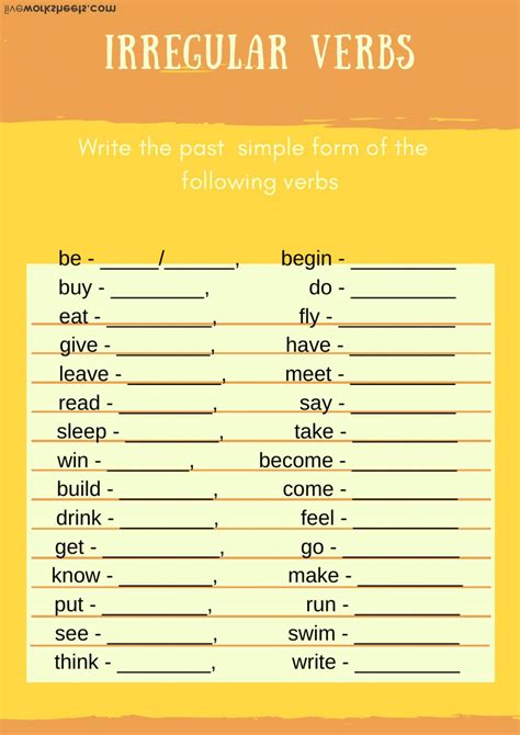 irregular verbs exercise worksheet pdf