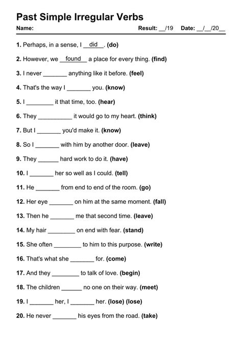 irregular verbs exercises pdf with answers