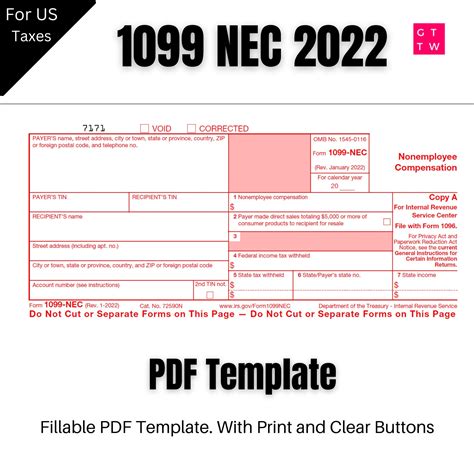 irs 1099 form 2022 printable free pdf file