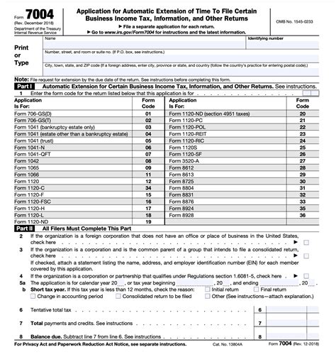 irs corporate tax extension form 7004