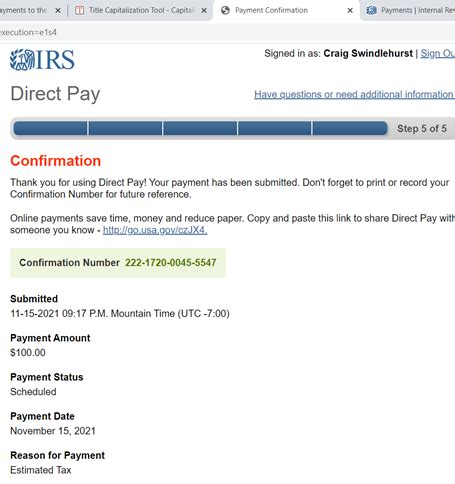 irs direct pay page status
