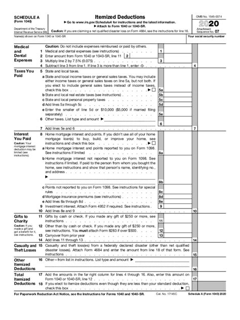 irs form 1040 schedule a printable
