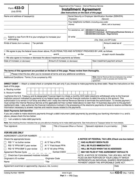 irs form 433-d printable