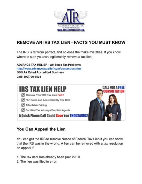 irs lien removal phone number