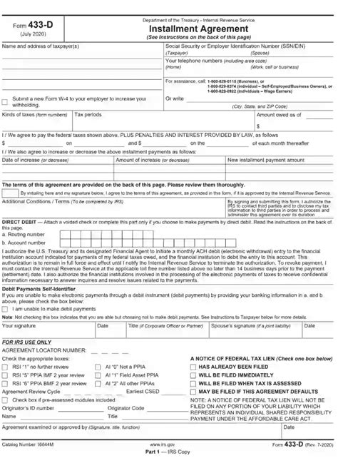 irs payment plan form 433