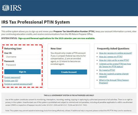 irs ptin account sign in