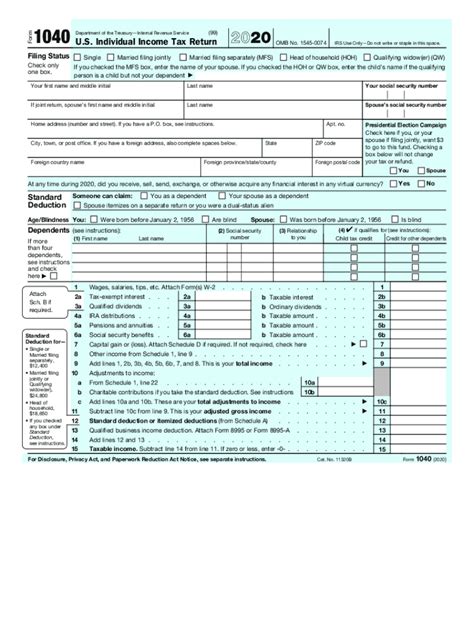 irs tax forms 2020 form 1040