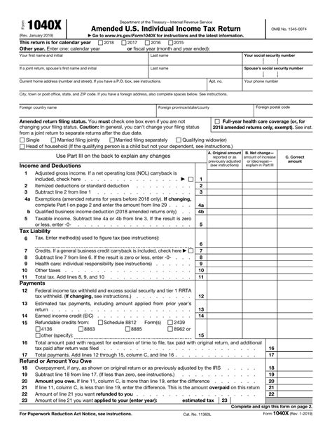 irs tax forms amended 1040x