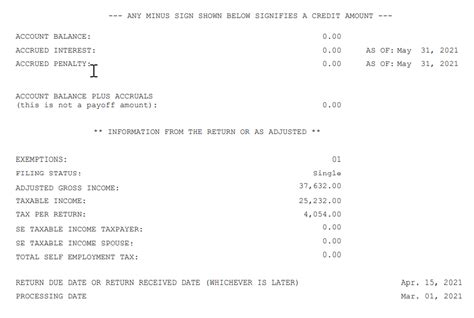 irs transcript example