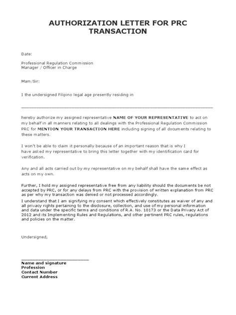 is authorization letter allowed in prc