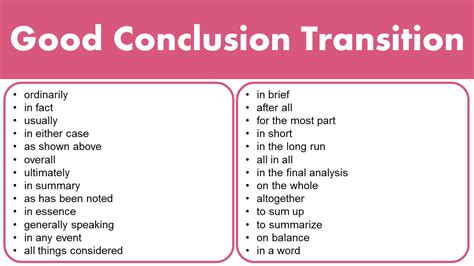 is in conclusion a good transition word