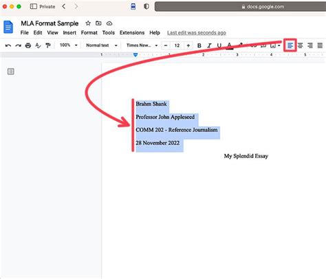 is mla format left justified