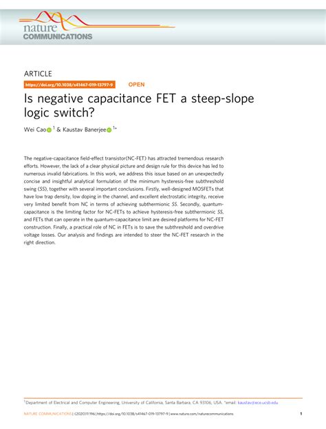 Is Negative Capacitance Fet A Steep-Slope Logic Switch