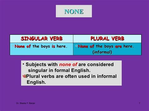 is none singular or plural examples