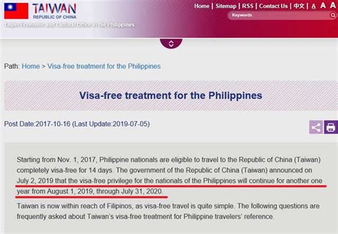 is taiwan still visa free for philippines