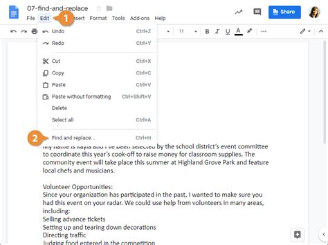 is there a find and replace feature in google docs