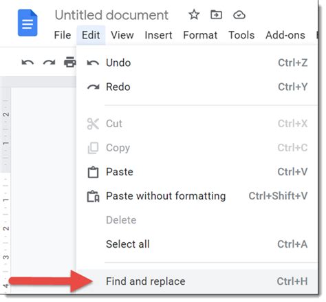 is there a find and replace option in google docs