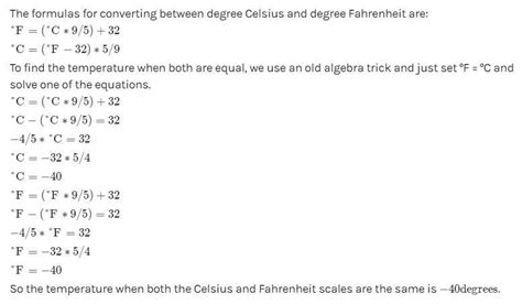 is there a temperature which is numerically the same in both fahrenheit and celsius if yes find it