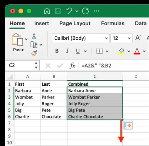 is there a way in excel to combine two columns