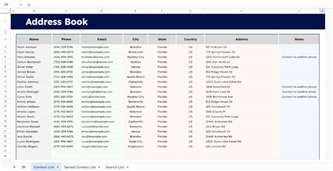 is there an address book template in google docs