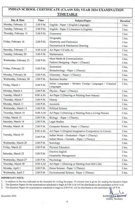 isc exam date 2024