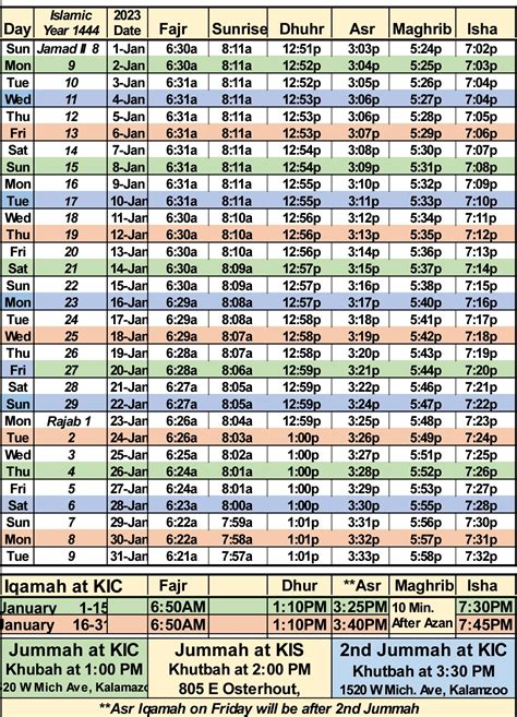 islamic calendar 2023 prayer times