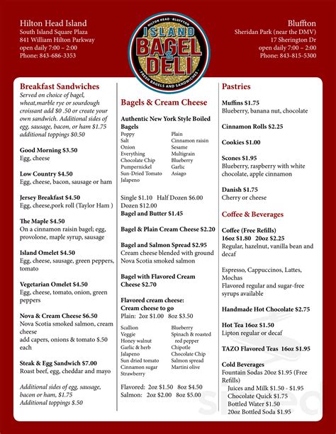 Island Bagel Menu Hilton Head