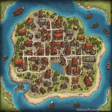 Island Town Map D&D Printable